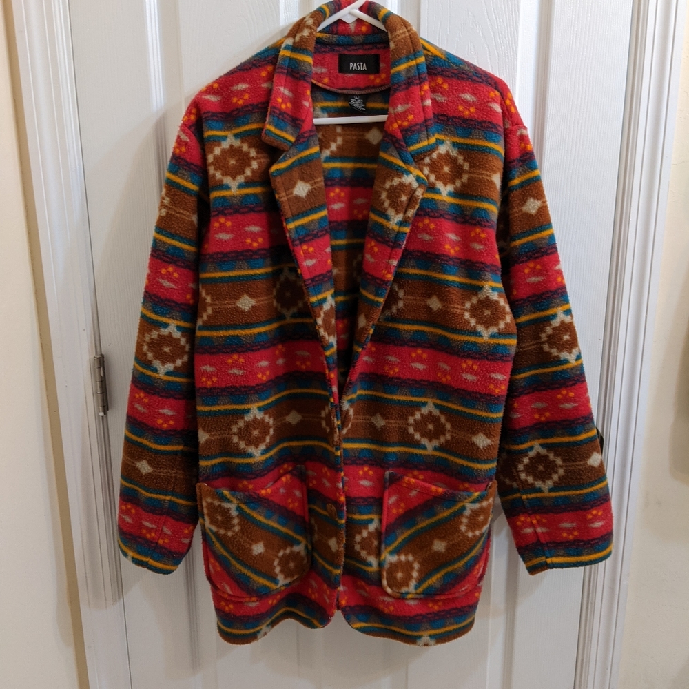 Southwest Santa Fe-Style Print Fleece Jacket size L